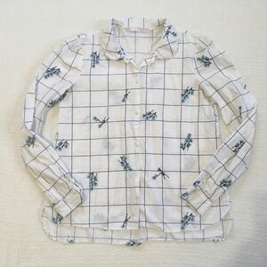 Zara Peter Pan Collar Trafaluc White Windowpane Peasant Embroidered Shirt Small